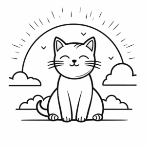 Dibujo de gato feliz con el sol para colorear