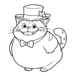 Dibujo de gato gordo con sombrero para colorear