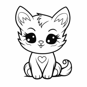 Dibujo de gato kawaii con corazón para colorear