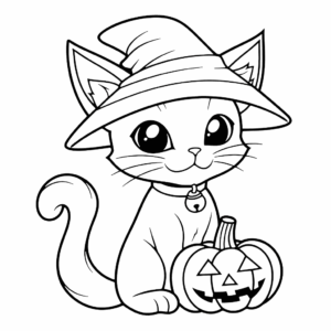 Dibujo de gato negro de halloween para colorear