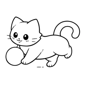 Dibujo de gato persiguiendo la pelota para colorear