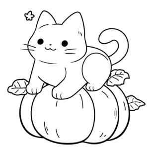 Dibujo de gato sobre una calabaza para colorear