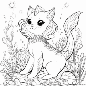 Dibujo de gato unicornio sirena para colorear