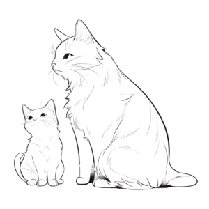 Dibujo de gato y gatita para colorear