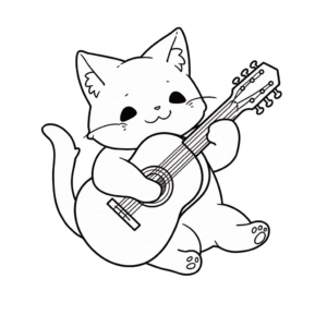 Dibujo de guitarra de gato para colorear