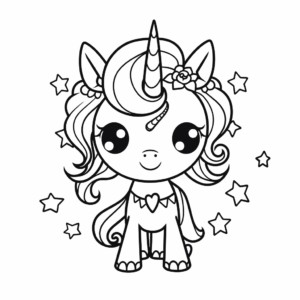 Dibujo de hada unicornio con estrellas para colorear