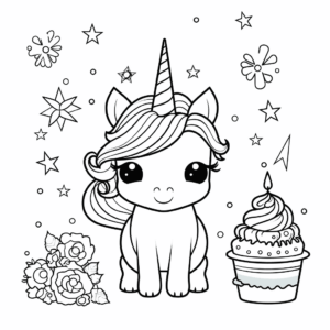 Dibujo de imprimibles unicornio cumpleaños para colorear