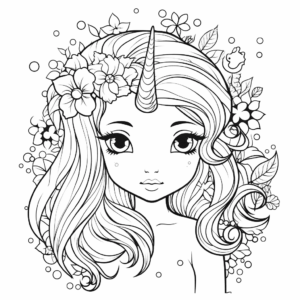 Dibujo de imprimibles unicornio sirena para colorear