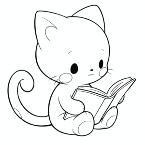 Dibujo de lectura de gatos para colorear