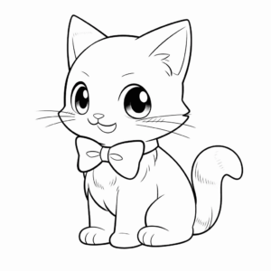 Dibujo de lindo gatito con pajarita para colorear