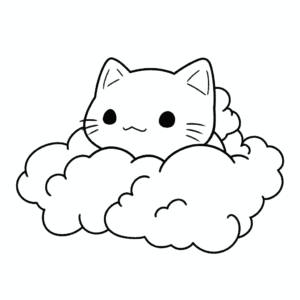 Dibujo de lindo gato en una nube para colorear