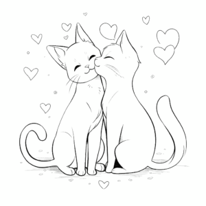 Dibujo de lindos gatos enamorados para colorear