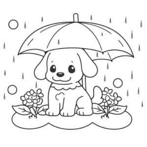 Dibujo de perro bajo la lluvia para colorear