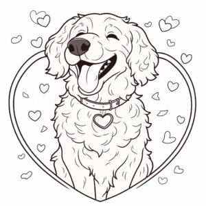 Dibujo de perro cariñoso con corazones para colorear