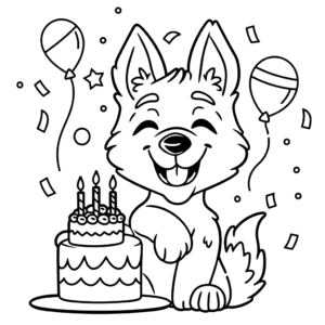 Dibujo de perro celebrando cumpleaños para colorear