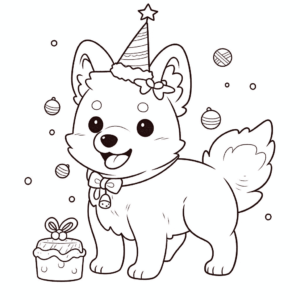 Dibujo de perro celebrando la navidad para colorear