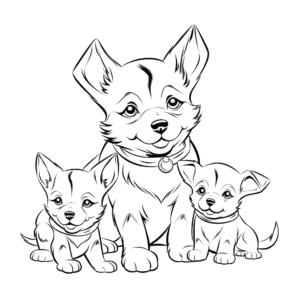 Dibujo de perro con cachorros para colorear