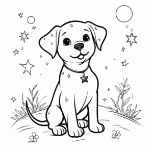 Dibujo de perro con estrellas alrededor para colorear