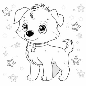 Dibujo de perro con estrellas para colorear