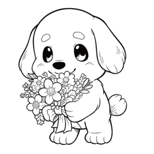 Dibujo de perro con flores para colorear