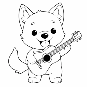 Dibujo de perro con guitarra para colorear