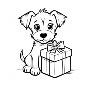 Dibujo de perro con regalo de cumpleaños para colorear