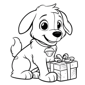 Dibujo de perro con regalos para colorear