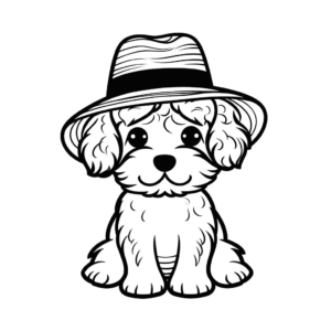 Dibujo de perro con sombrero de playa para colorear