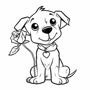 Dibujo de perro con una rosa para colorear