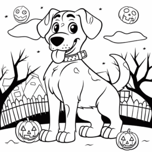 Dibujo de perro en la fiesta de halloween para colorear