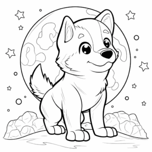 Dibujo de perro en la luna para colorear