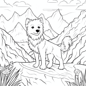 Dibujo de perro en la montaña para colorear