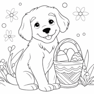 Dibujo de perro en las celebraciones de pascua para colorear