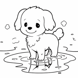 Dibujo de perro en un charco para colorear