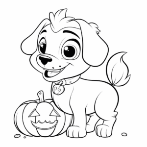 Dibujo de perro y calabazas para colorear