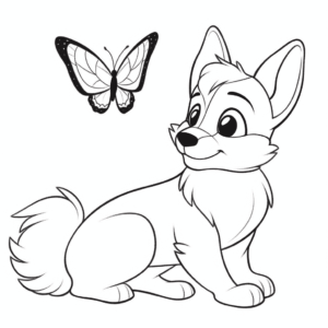 Dibujo de perro y mariposa para colorear