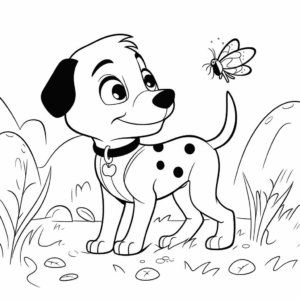 Dibujo de perro y mariquita para colorear