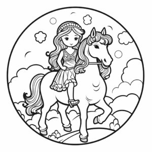 Dibujo de princesa en un unicornio para colorear