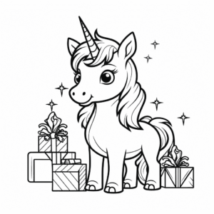 Dibujo de unicornio celebrando la navidad para colorear