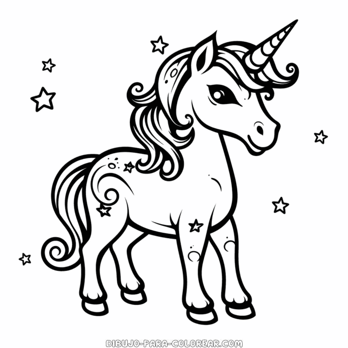 Dibujo De Unicornio Con Estrellas Para Colorear Dibujo Para Colorear