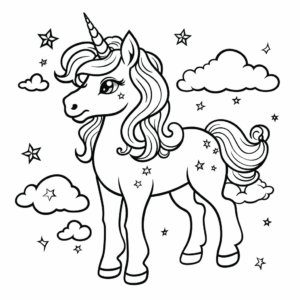 Dibujo de unicornio en el cielo para colorear