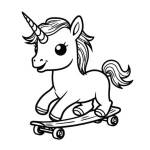 Dibujo de unicornio en monopatín para colorear