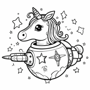 Dibujo de unicornio en una nave espacial para colorear