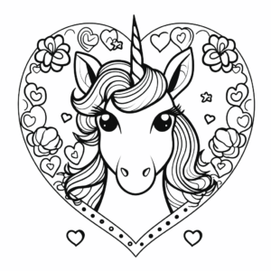 Dibujo de unicornio san valentín para colorear