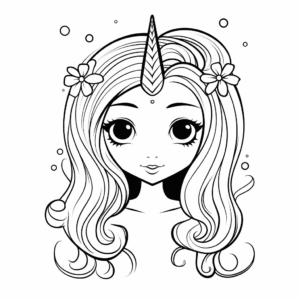 Dibujo de unicornio sirena imprimible para colorear