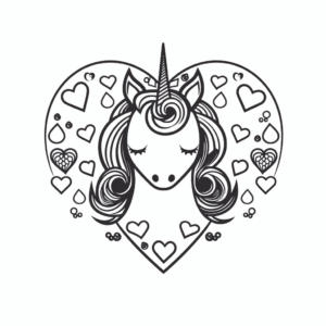 Dibujo de unicornio y corazones para colorear