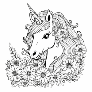 Dibujo de unicornio y flores para colorear