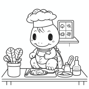 Dibujo de clase de cocina con dinosaurios para colorear