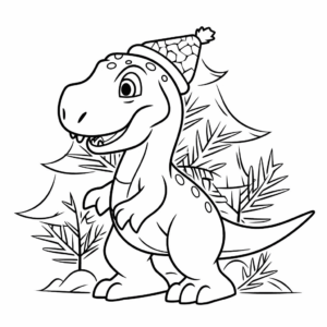 Dibujo de dinosaurio celebrando la navidad para colorear