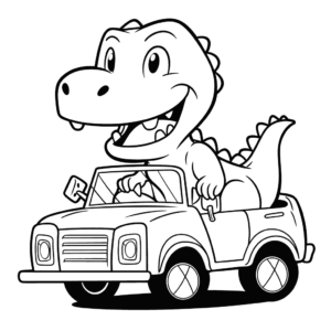 Dibujo de dinosaurio conduciendo un coche para colorear